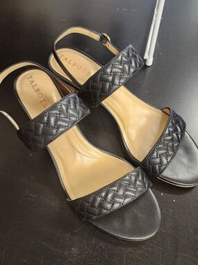 Talbots Black Quilted Strap Slingback Sandals